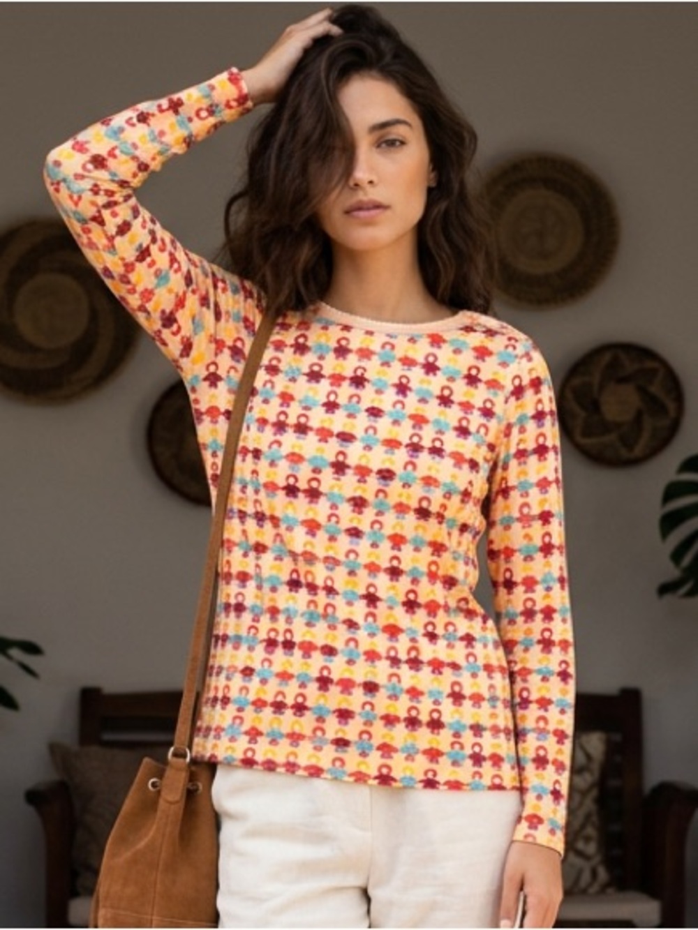 Yellow Multicolor Patterned Long-Sleeve Top